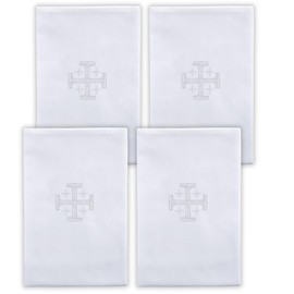 Trinity Church Supply Jerusalem Cross Embroidered Lavabo Towel Set - Pure Linen, Absorbent, 11x17, for Liturgical Use - Pack of 4