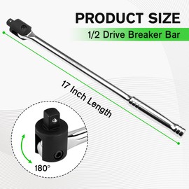SWANLAKE 1/2 Breaker Bar, 17.5" Length with 180° Rotatable Head, 1/2 inch Drive,CR-V Steel