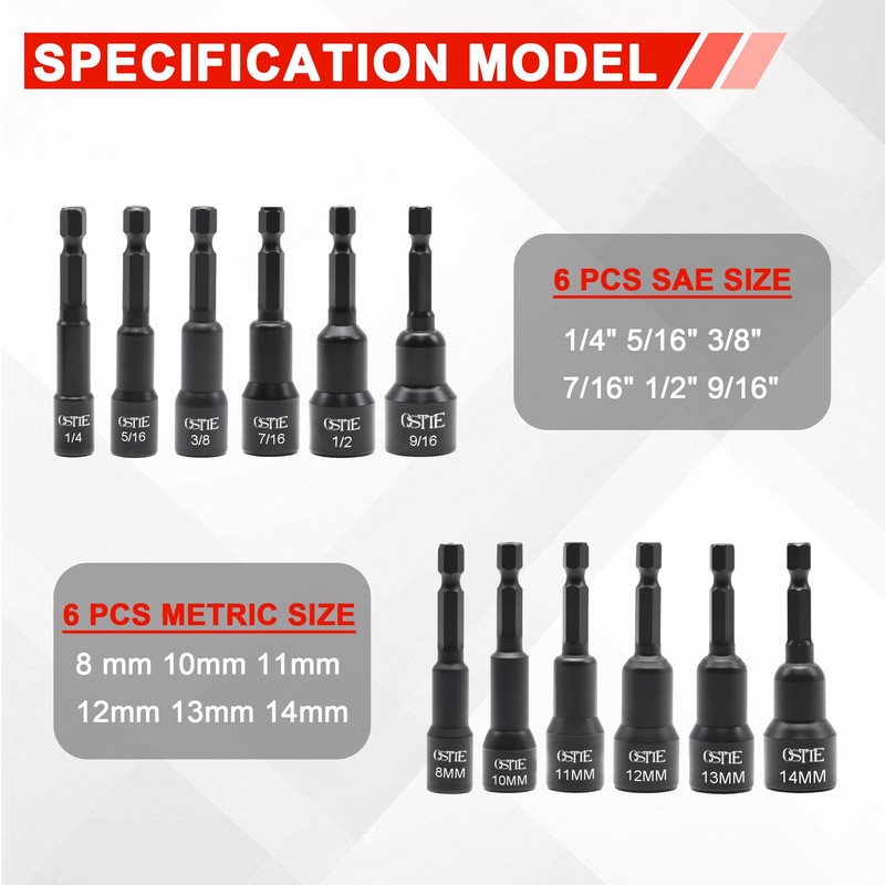 OSTTE 12PCS Magnetic Nut Driver Set, Nut Driver Bit Set