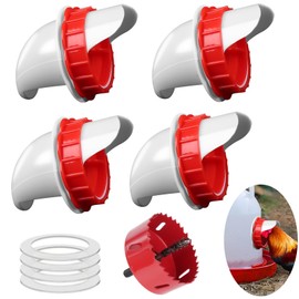 4 Pcs DIY Chicken Feeders Chicken Feeders No Waste Automatic Poultry Feeder 4 Ports 1 Hole Saw Gravity Chick Feeder Rodent Proof Rain Proof Chicken Feeder Port for Buckets Barrels Bins Troughs
