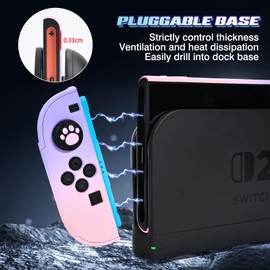 DLseego Case for Switch 2 2025, Dockable Coloured Hard Protective Case Made of PC with 2 Handles and 6 Pieces Thumb Grips Cap, Purple + Pink