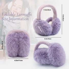 WATAME Ear Muffs for Winter Women Girls Faux Fur Fuzzy Earmuffs Foldable Ear Warmer Fleece Lining Ear Covers (Purple)