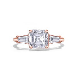 SAVEARTH DIAMONDS 2 1/4CT 7MM Asscher Shape & 4X5MM Tapered Cut Lab Created Moissanite Diamond 3-Stone Engagement Wedding Ring For Women In 14K Rose Gold Over Sterling Silver (VVS1, 2.25 Cttw)-7