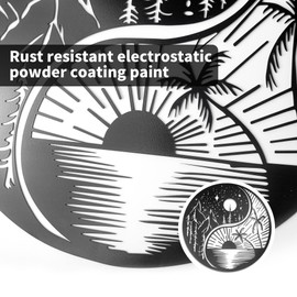 PTSGCAI 12 Inches Moon Sun and Stars Wall Plaque Metal Tree Life Wall Art Rustic Metal Yin Yang Sign Forest Trees and Mountains Wall Hangings Decor for Interior Outdoor Decoration