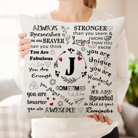 HKTNGEX Inspirational Throw Pillow Cover Gift,26 Letter Initial Alphabet A-Z Cushion Cover Pillowcase For Daughter Son Sisters Friends Colleague Birthday Christmas Graduation Reminder Home Decor (J)