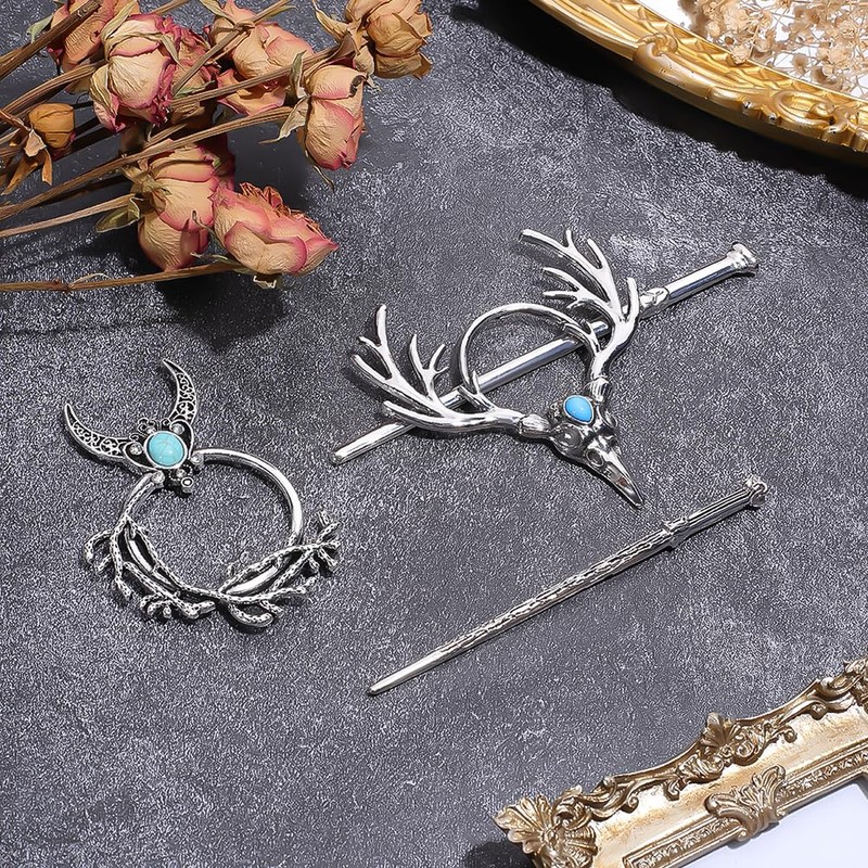 2 Styles Antler Hair Clips Gothic Hair Stick Slide Hairpins