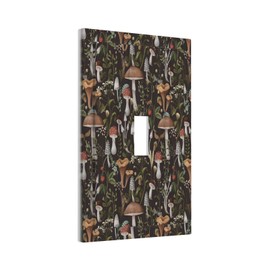 Funky Retro Vintage 70s 60s Boho Hippie Mushroom Single Toggle Light Switch Covers Decorative 1 Gang Blank Wall Plates Cover Bohemian Floral Leaf Electrical Device Switchplate Faceplate for Bathroom