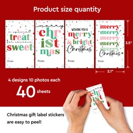 Christmas Gift Wrap Tags Self Adhesive Stickers, Merry Christmas, Xmas Gifts Wrapping Decorations and Supplies for Kids, Friends, Gift Tags Stickers for Christmas Presents, 40 Gift Stickers - FS213