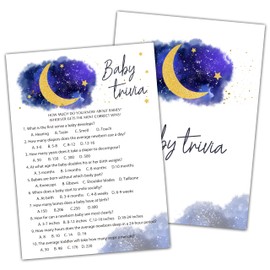 Baby Shower Games For Boy Girl, Over The Moon Baby Trivia Baby Shower Game, Blue Twinkle Twinkle Little Star Baby Shower Games, Gender Reveal Games, 25 Cards (Moonstar002)