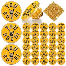 Ceenna 50 Pcs Employee of The Month Lapel Pin Bulk Star Recognition Appreciation Gift Enamel Gold Plated Performance Reward Gift for Staff Team Volunteer Nurse Teacher(You Rock)