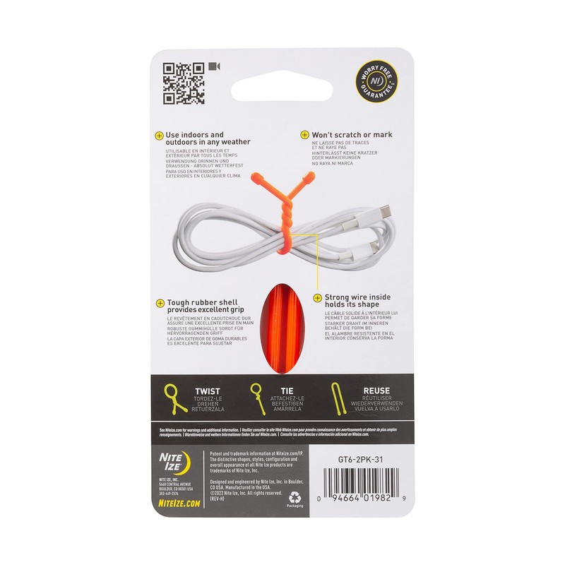 Nite Ize GT6-2PK-31 Gear Tie Reusable 6-Inch Rubber Twist Tie,