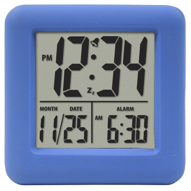 Equity 70913 Digital Blue Silicone Cube Alarm Clock with On-Demand