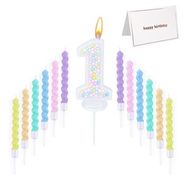 Zuiaso Number Birthday Candle with 12PCS Spiral Candles and A Birthday Card - Perfect for Celebrating Birthdays (Macaron Glitter, Number 1)