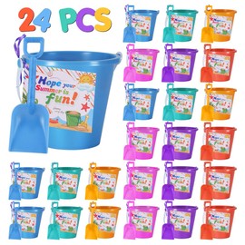 5'' Inch Sand Beach Buckets Pail with Shovels,Water Bucket for Beach Fun Great Summer Party Accessory with Postcards Ribbons Set