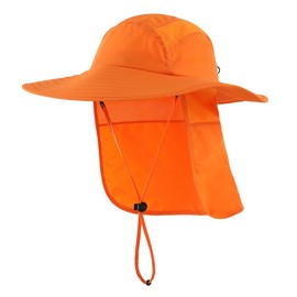 Magracy Mens UPF 50+ Sun Hat with Neck Protection Wide Brim Mesh Safari Hat Hiking Fishing Hat Foldable Women Orange