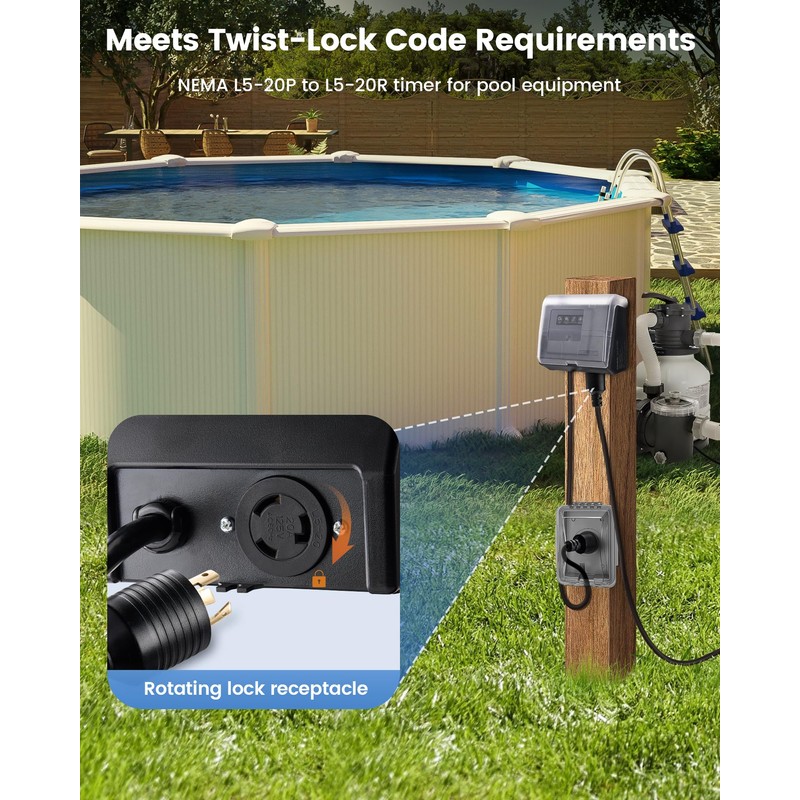 SURAIELEC WiFi Pool Timer for Above-Ground Pools, Twist-Lock NEMA L5-20R