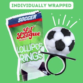 Lil' League Lil League Soccer Ball Lollipop Rings, Individually Wrapped Candy for Birthday Party Favors, End of Season Parties, 18 Suckers