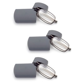 HIGHLIKE 3-Pack Hard Cases Folding Reading Glasses, Pocket Wallet Purse Compact Spring Hinge Readers, Transparent Clear Lens 3 Pairs Gunmetal 1.5 x