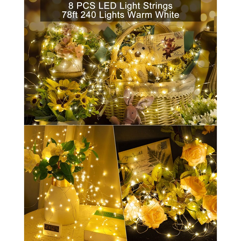 Treela 8 Pack Solar String Lights Outdoor Waterproof Each 240