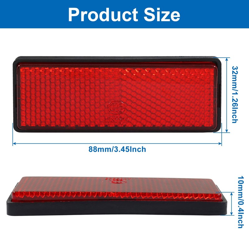 Waziaqoc 10-Pack Red Reflectors, Self-Adhesive Rectangle