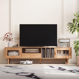 LINSY HOME TV Stand for 80 Inch TV, Mid Century Modern Entertainment Center with Drawers, Doors, and Storage Shelves, Media Console Cabinet for Living Room, Bedroom