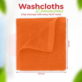 RIVERSIDE 12 Pack Washcloths Set – 100% Ring-Spun Cotton Face Cloths – Super Soft, Highly Absorbent, Durable – Multipurpose Towels for Bathroom, Spa, Gym - Orange