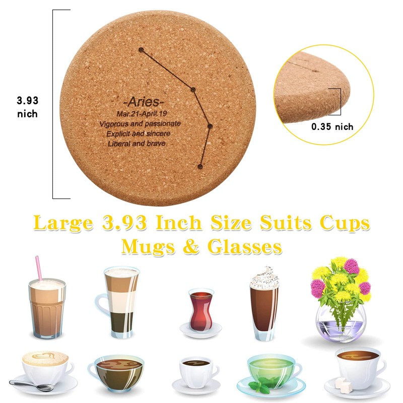 12 Pcs 4 Inch Horoscope Cork Coaster with Holder for