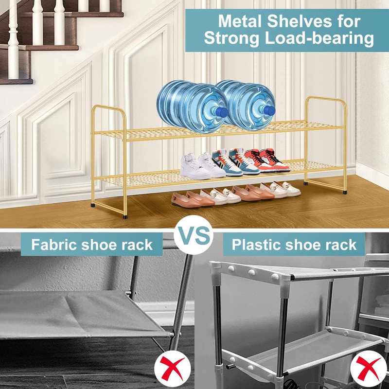AOODA Long 2 Tier Shoe Rack for Closet Metal Wide