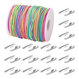 Craftdady 1.5mm Elastic Cord 76.55Yard Segment Dyed Stretch Round String Elastic Loop with Metal Barbs Barbed Fastener for Crafting Book Binding