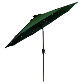 HERMOCE 9FT Solar Umbrella 32 LED Patio Umbrellas with Tilt and Crank,Table Market Outdoor Umbrella for Garden,8 Ribs (Dark green)