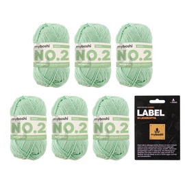 myboshi No. 2 with Label, Cotton for Crocheting, Baby Wool, Vegan Wool for Knitting, Wool Washable at 60 Degrees, for Baby and Amigurumi, 50 g, Ll 100 m, Green (Mint) 6 Balls