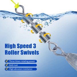 THKFISH Fishing Spin Sinker，Crescent Sinker with 3 Roller Swivels Fishing Sinker Drop Shot Weights Fishing Weights Kit Inline Trolling Sinkers,Torpedo Sinkers Saltwater Freshwater,1/2-6OZ