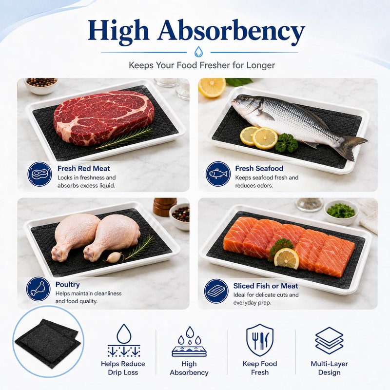 Meat Soaker Pads, Black, 500 Pack, Disposable Absorbent | For