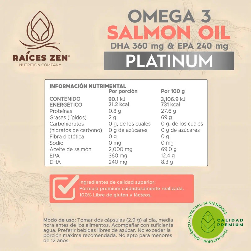 Omega Raíces Zen Platinum 2000mg 120 Cápsulas Sabor Epa Dha