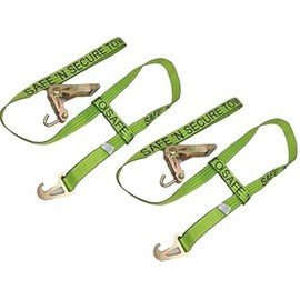2 Pack Quick-Pick Wheel Lift Strap with Finger Hook Ratchet to fit Jerr-Dan MPL Element Basket Heavy Duty TECNIC Transport Webbing Hi-Viz Green