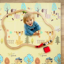 Bammax X-Large Waterproof Foam Padded Baby Play Mat | 1 cm thick Safe Foam Reversible & Foldable | 70" x 78" | Use as Baby Crawling Mat or Kids Play Mat for Floor - Giraffe & Mixed Animals