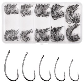 Barbless Fishing Hooks Kit, 250pcs Carp Fishing Hooks Trout Hooks Curved Shank Fly Tying Hooks Circle Hooks for Hair Rig Carp Fishing Tackle Saltwater Freshwater