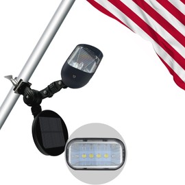 Solar Flag Pole Light, Flag Pole Light Solar Powered Super Bright PC Crystal LED Spotlights, Upgraded 2200mAh 264 lm, Adjustable Bracket & Metal Clamp Fits 1-1.5" Flagpole, Black