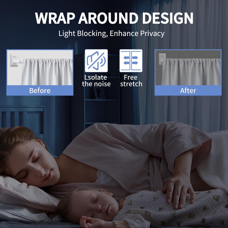 White Blackout Curtain Rod, Adjustable Extra Long 5.5-12.7Ft, Wrap Around