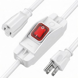 Weewooday 3 Prong Outdoor Extension Cord with Waterproof Switch 1875W Heavy Duty 14/3 SJT Cable Inline On/Off 15A 125V Grounded Outlets Plugs for Appliances (White, 6.6 ft), (HU-XI-85)