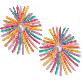 Burst Statement Earrings Raffia Pearl Earrings Gold Heart Boho Dangle Earrings Trendy Summer Jewelry for Women(Colorful)