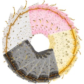 KIMOBER 100pcs Organza Gift Bags,Mixed Color Gift Wrap Bags with Drawstring Small Mesh Bags for Wedding Jewelry Baby Shower Party Favour Supply,3.5 X 4.7 Inch,Star and Moon 4 Colors