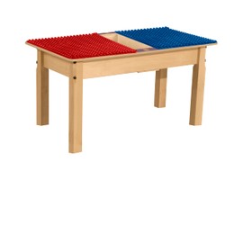 Contender 35" W Rectangular Birch Plywood Red & Blue Compatible with Duplo Blocks Play Table with a Trough, Activity Table for Kids Fun Activities for Playroom [ with 16" Long Legs]