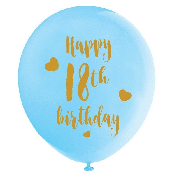 Blue 18th Birthday Latex Balloons, 12inch (16pcs) Girl Gold Happy 18th Birthday Party Decorations Supplies