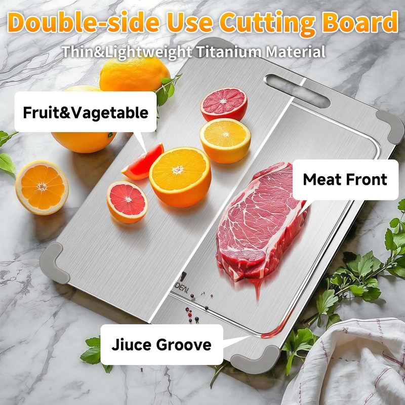 ZYBIDEAL 100% Pure Titanium Cutting Board with Grooves, Update Double