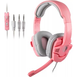 SADES Stereo Headphones wired Headband SA-708 Game over the ear Microphone Pink 3.5mm