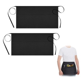 LFCFBH 2 Pack Waitress Apron with 3 Pockets, Black Waist Apron for Kitchen Restaurant Work Waitress Chef Waiter Cooking Baking