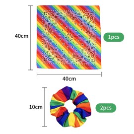 CWPFVQA 1 Colourful Striped Printed Headscarf, 2 Colon Hair Ties, Rainbow Headscarf, Rainbow Headscarf, Rainbow Headscarf, Pride Hair Accessories, Rainbow Accessories, multicoloured, 1 pc (pack of 1)