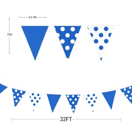 PinkBlume Blue Polka Dot Triangle Flag Cloth Garland Banner Party Decoration Blue and White Pocal Dot Pennant Wedding Birthday Baby 100th Celebration Decoration Picnic Outdoor Flag Graduation Carnival