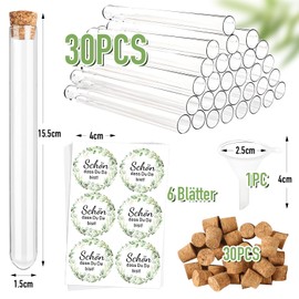 Schön dass du da bist Guest Gifts 30 Pieces Test Tubes with Corks and Stickers for Wedding Gift Guest Gift for Wedding Christening Communion Confirmation Birthday